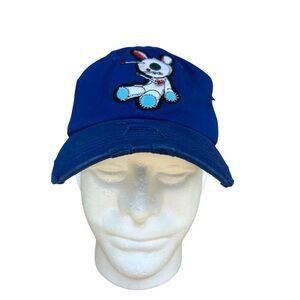 MU:KA Cotton Bunny Embroidery Distressed Vintage Blue Adjustable Baseball‎ Cap